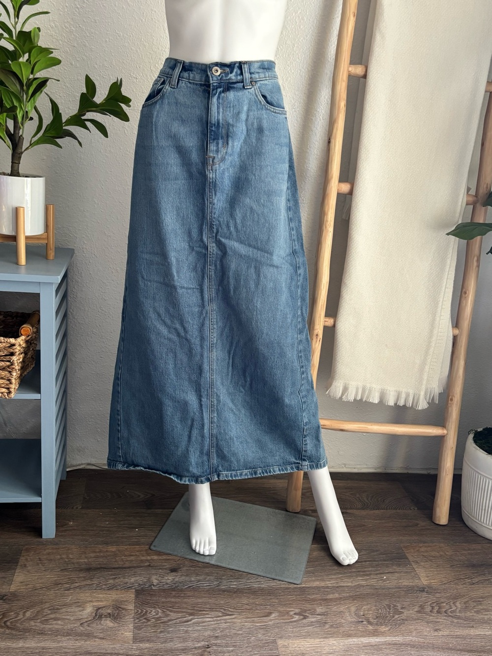 High-Rise Long Denim Skirt - Classic Blue - Picture 3 of 5